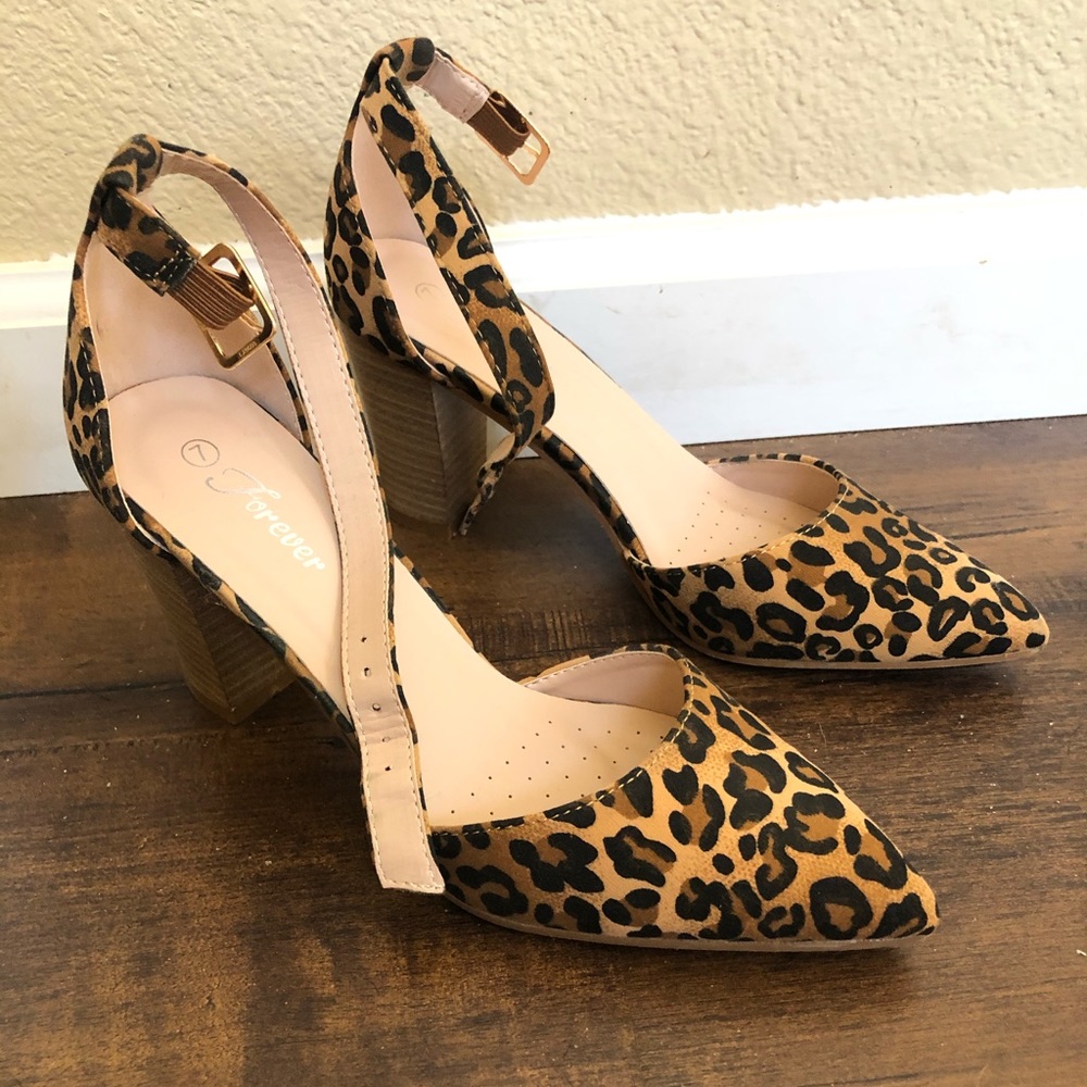 Leopard ankle buckle heels